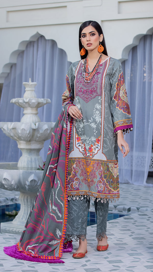 Brontide - 3PC Print Embroidered Lawn Suit
